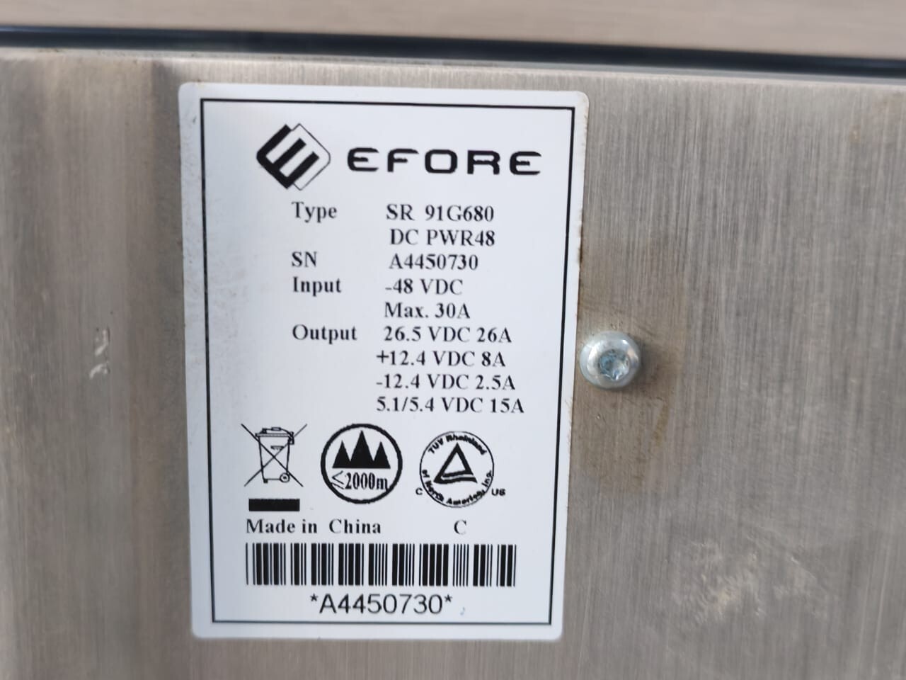 EFORE PWR48 EFORE POWER SUPPLY SR 91G680 DC PWR48 4