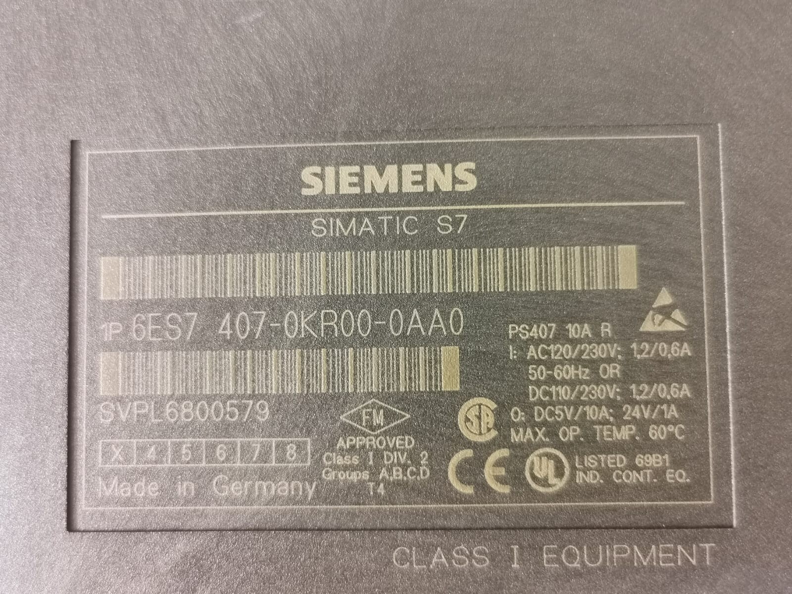 Siemens 6ES7 407-0KR00-0AA0 SIEMENS SIMATIC S7-400 PROCESS CONTROLLER 6EST 407-0KR00-0AA00 6