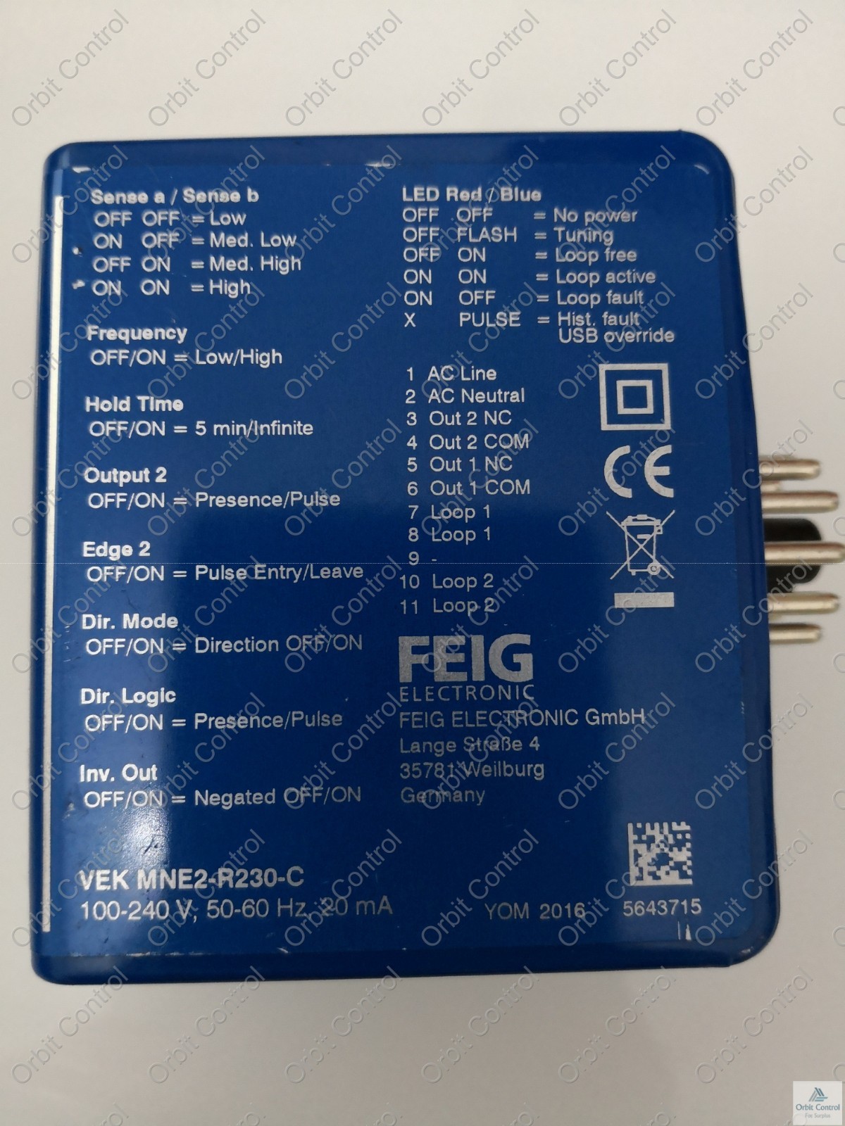 FEIG VEK MNE2 VEK MNE2 11-PIN Dual Channel Vehicle Loop Detector 90-230 VAC 3
