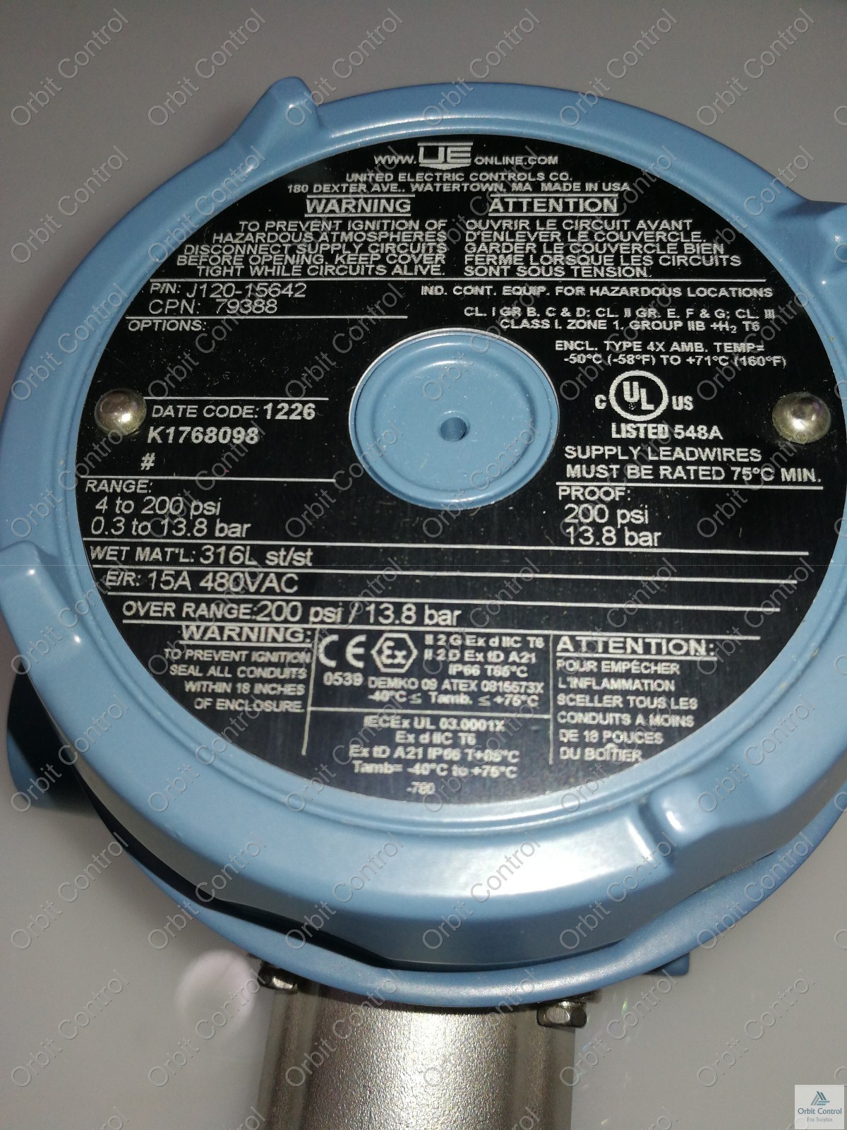 UNITED ELECTRIC J120-15642 ed Electric J120-15642 Explosion-proof Differential Pressure Switch 2