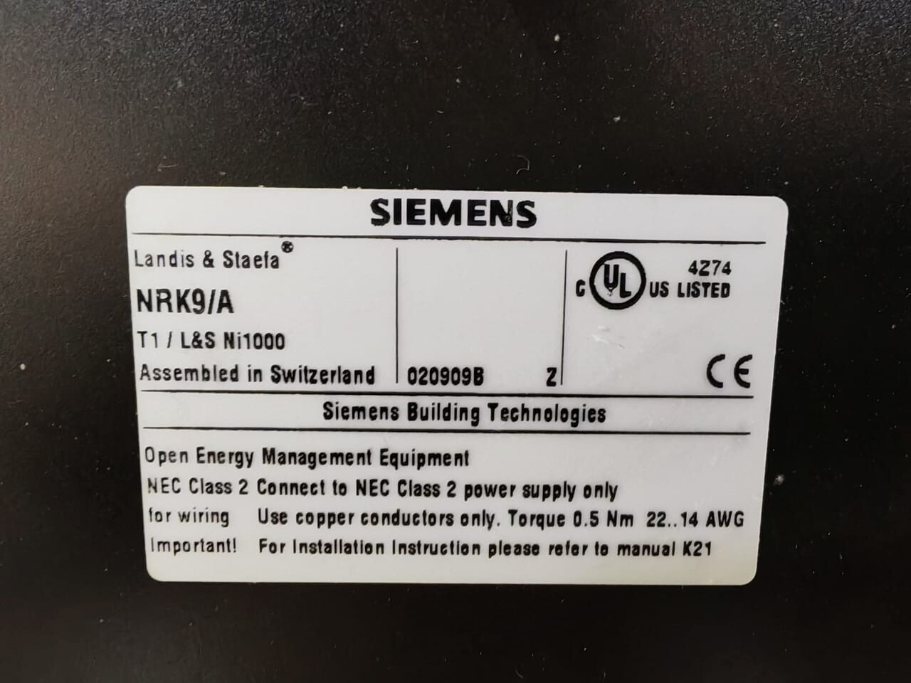 Siemens NRK9/A Siemens / Landis & Staefa NRK9/A Interlock Controller 9