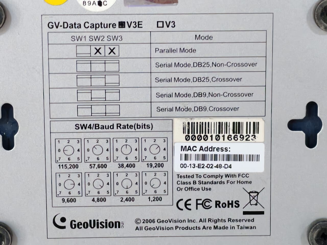 GeoVision GeoVision Cash Register Interface V3E Specificatio GEOVISION V3E GV-DATA CAPTURE 7
