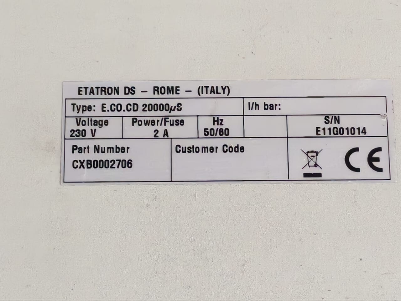 ETATRON CXB0002706 ETATRON E.CO.CD 20000S CXB0002706 230v 2A 6