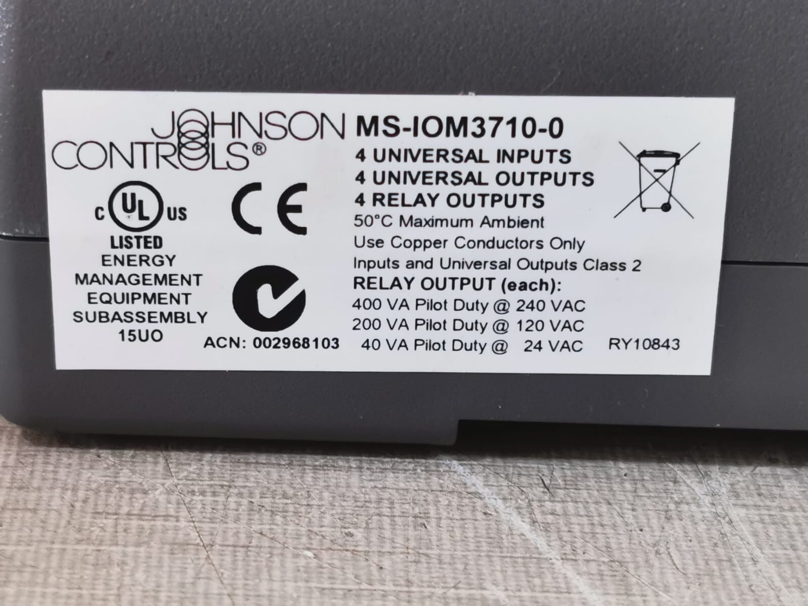 Johnson Controls MSIOM37100 Johnson Controls MS-IOM3710-0 / MSIOM37100 Input Output Module 3