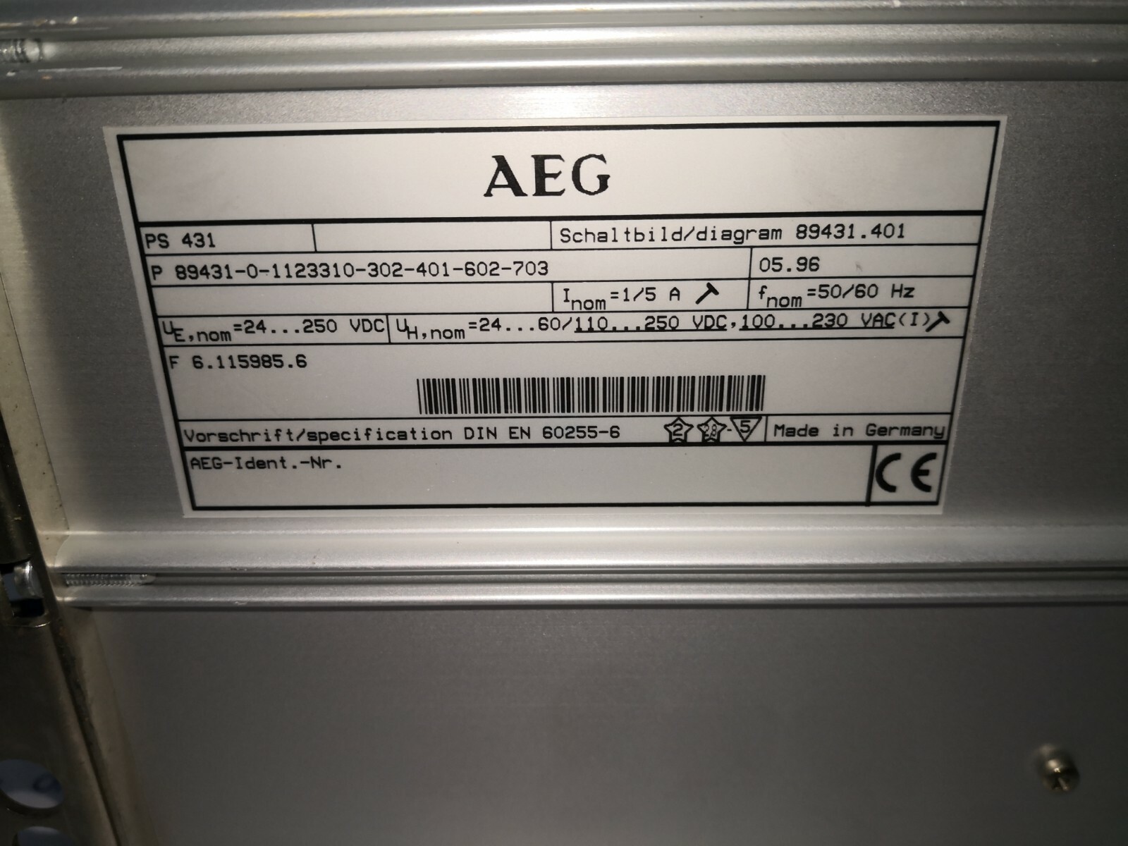 AEG P 89431-0-1123310-302-401-602-703 AEG PS 431 PS431 / P 89431-0-1123310-302-401-602-703 Time-Overcurrent Protection 6