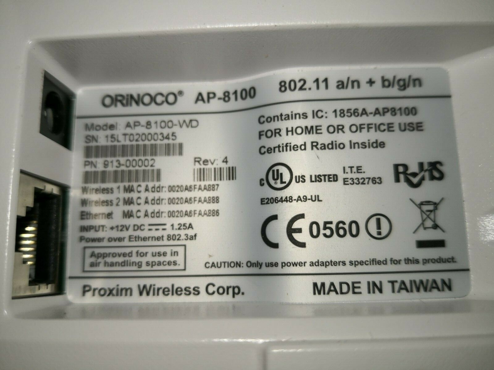 Orinoco WD-802 ORINOCO AP-8100 /AP-8100-WD 802.11 a/n + b/g/n PROXIM WIRELESS 3