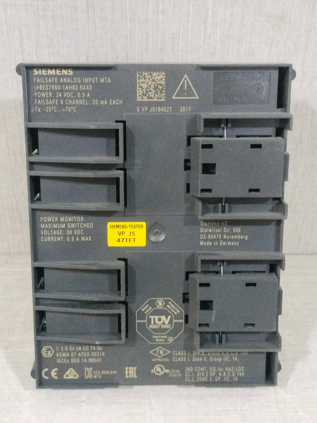 Siemens 6ES76501AH625XX0 Siemens 6ES7 650-1AH62-5XX0 Failsafe analog input MTA 24VDC/ 6 Channel 3