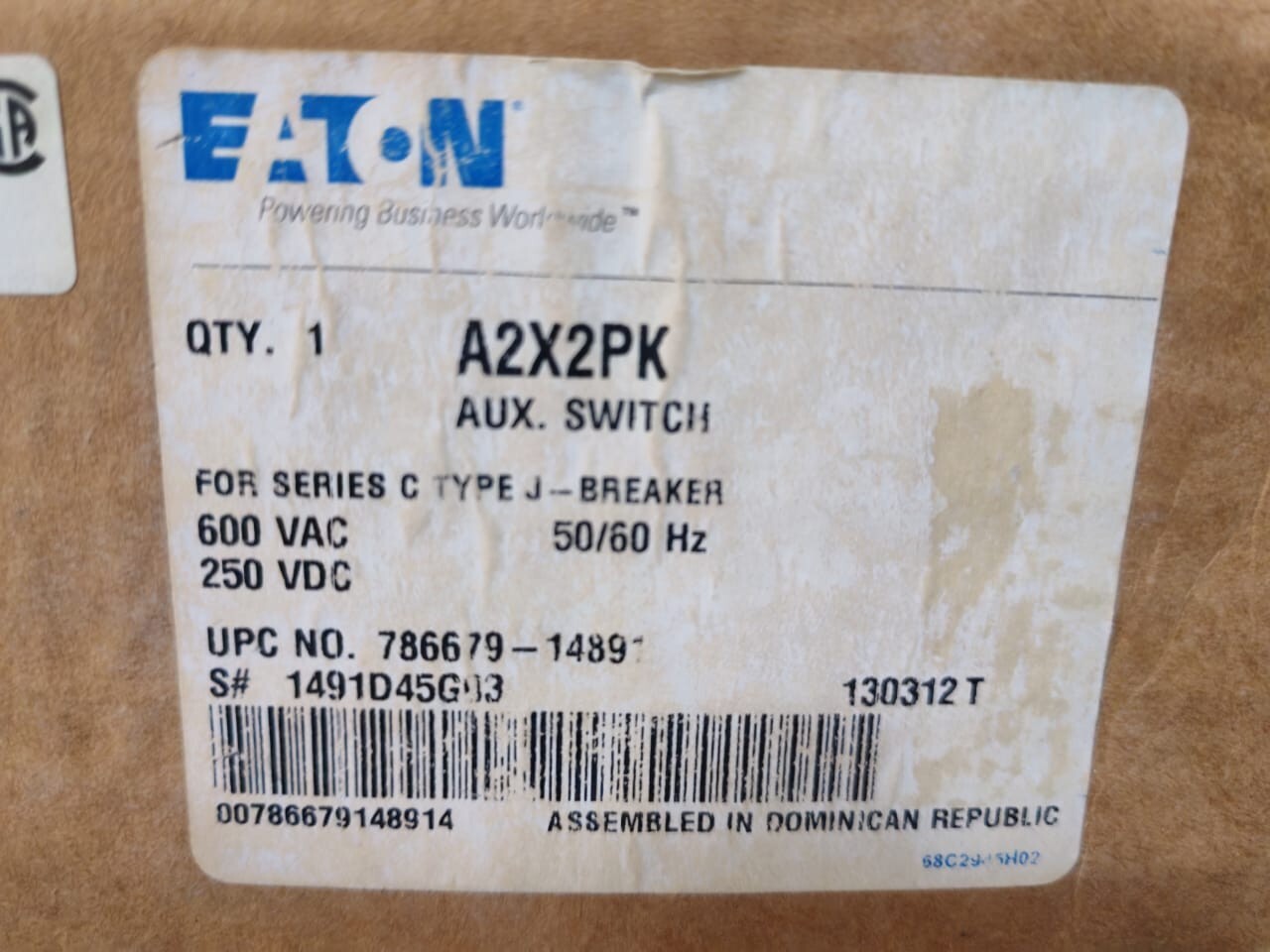 Eaton 1491D45G03 EATON/CUTLER-HAMMER A2X2PK AUX. SWITCH FOR SERIES C TYPE J-BREAKER 1491D45G03 7
