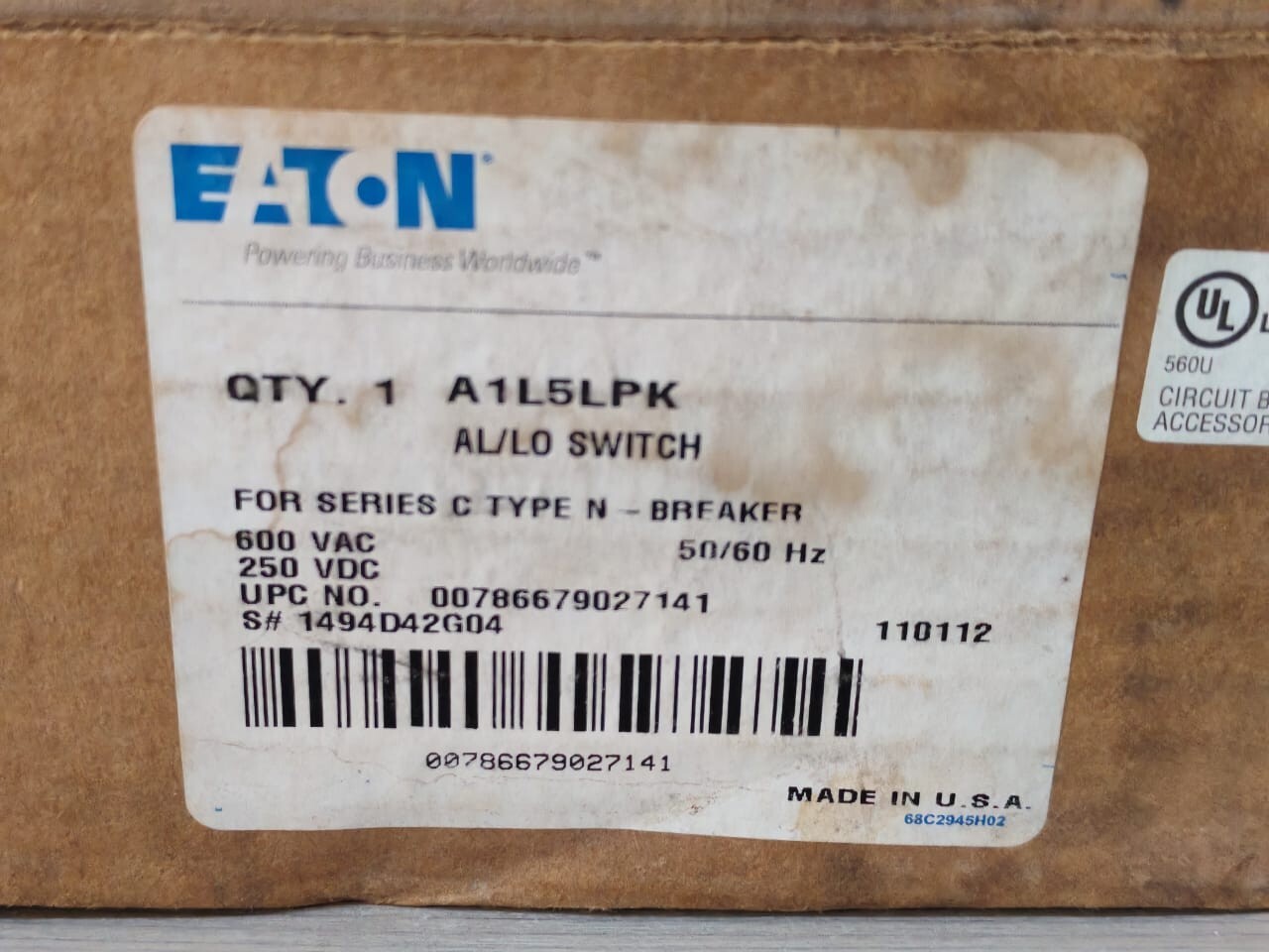 EATON A1L5LPK ALARM LOCKOUT SWITCH FOR SERIES C TYPE N - BREAKER