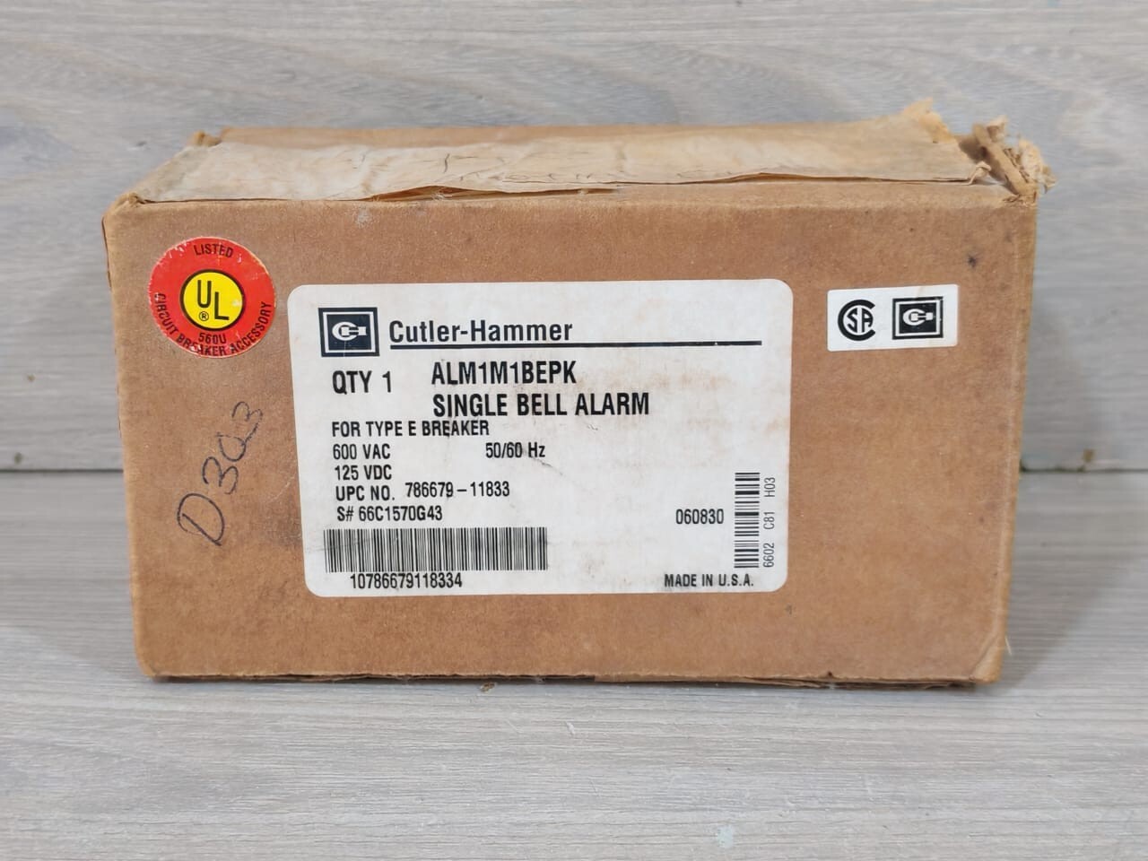 EATON / CUTLER-HAMMER 66C1570G43 EATON / CUTLER-HAMMER ALM1M1BEPK SINGLE BELL ALARM FOR TYPE E BREAKER 66C1570G43 10