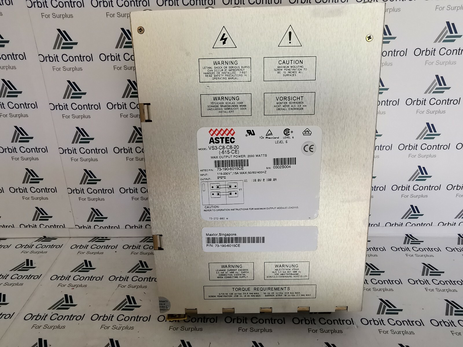 ASTEC VS3-C8-C8-20 (-615-CE) ASTEC VS3-C8-C8-20 (-615-CE) 2000 W VS CONFIGURABLE POWER SUPPLY 2