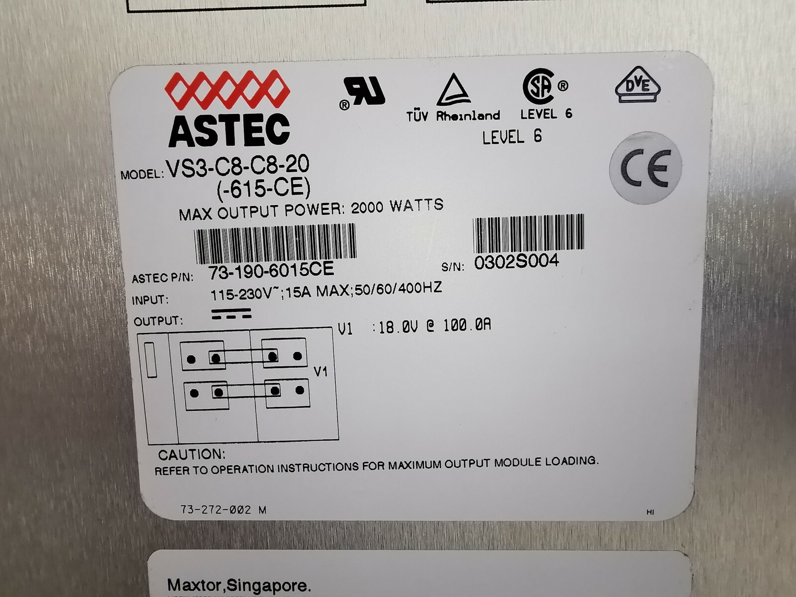 ASTEC VS3-C8-C8-20 (-615-CE) ASTEC VS3-C8-C8-20 (-615-CE) 2000 W VS CONFIGURABLE POWER SUPPLY 3