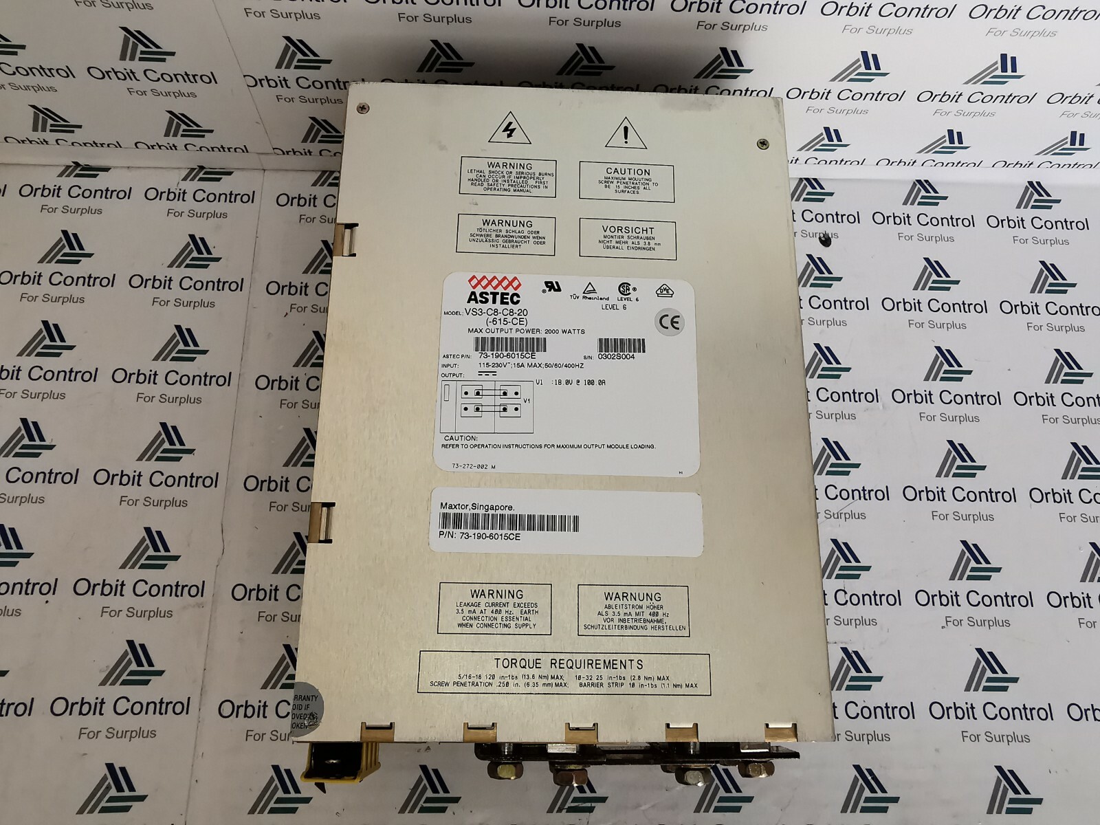 ASTEC VS3-C8-C8-20 (-615-CE) ASTEC VS3-C8-C8-20 (-615-CE) 2000 W VS CONFIGURABLE POWER SUPPLY 8