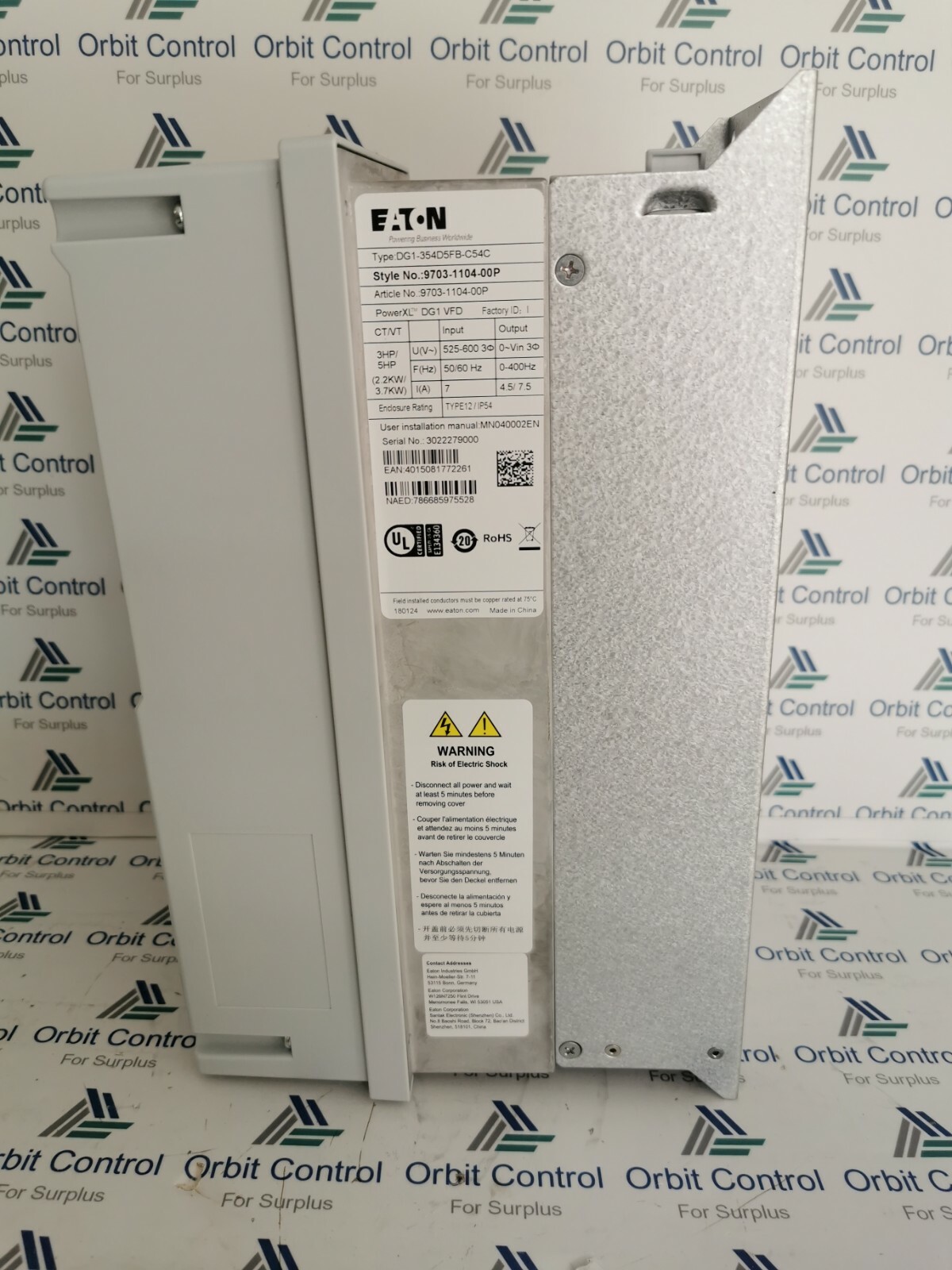 Eaton DG1-354D5FB-C54C DG1-354D5FB-C54C Eaton,PowerXL AC Drives, DG1 VFD Series 3.7KW / 5.0HP 6