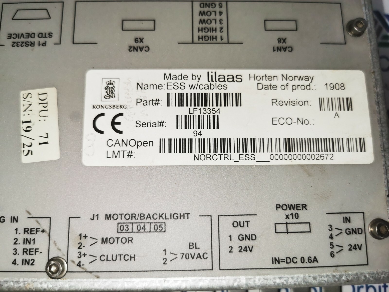 Kongsberg LF13354 kongsberg lilaas control levers EES W/Cables LF13354 Rev: A 2