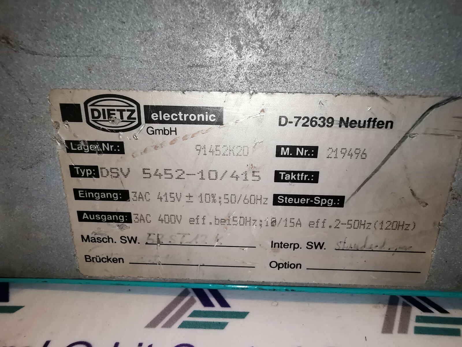 DIETZ DSV 5452-10/415 DIETZ ELECTRONIC MAXIDRIVE DSV 5452-10/415 /D-72639 4