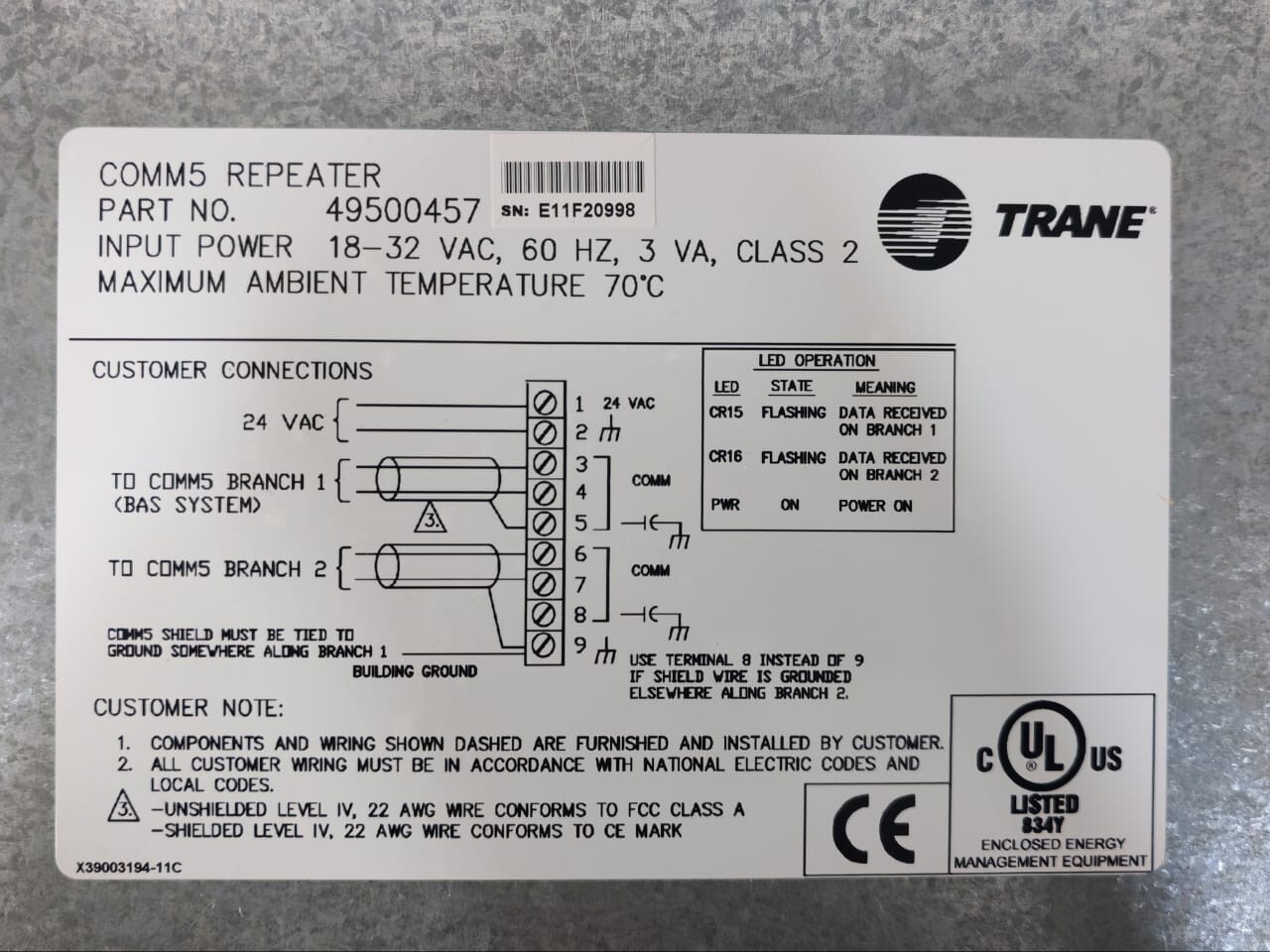Trane 49500457 Trane 49500457 Standard Control Circuit Board Rev. L - with Steel Enclosure 4