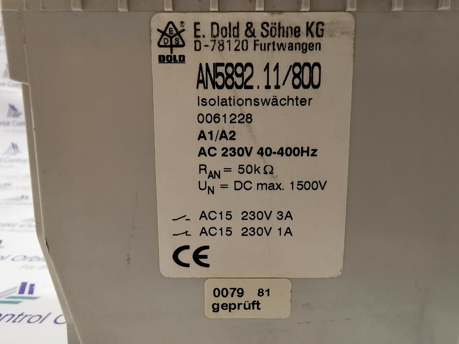 E.Dold & Sohne KG D-78120 E.dold KG D 78120 & Sohne KG D 78120 Furtwangen AN5892.11/800 Isolationswachte 4