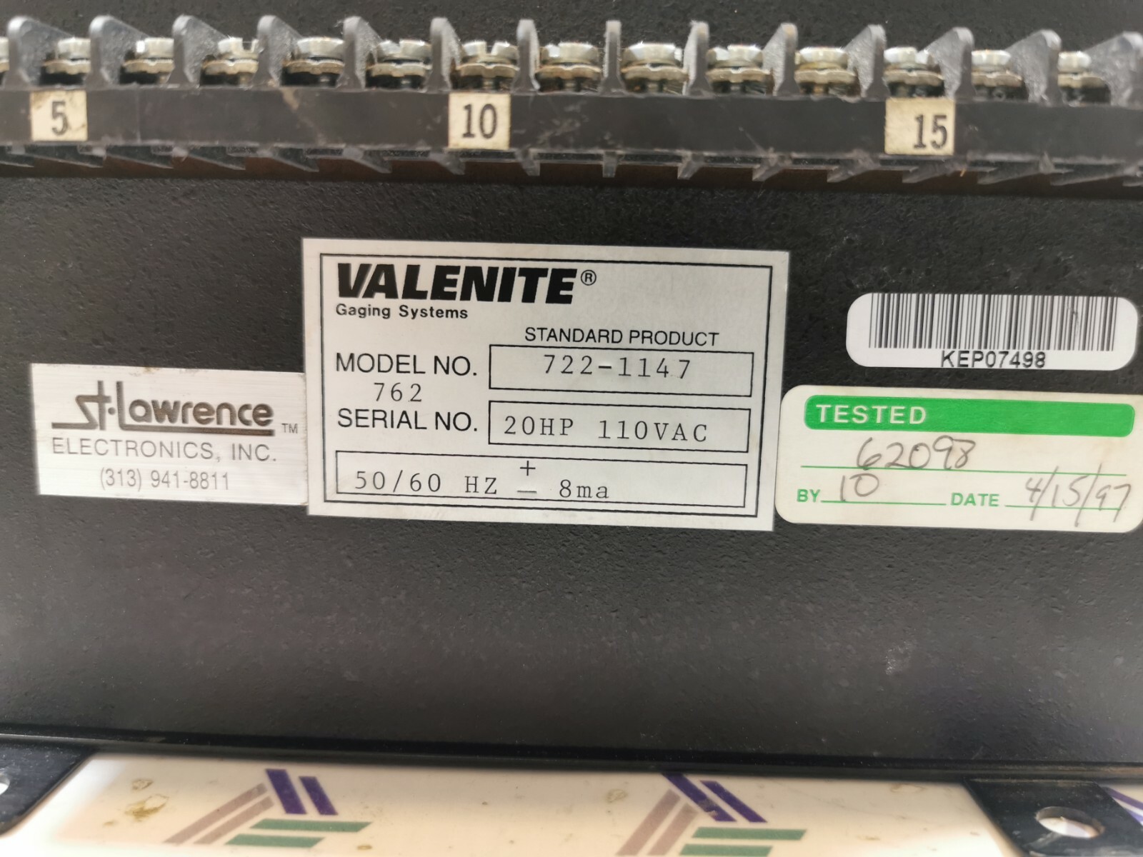 Valenite 722-1147 Valenite Gaging Systems 722-1147 Serial no: 20HP 110VAC 3