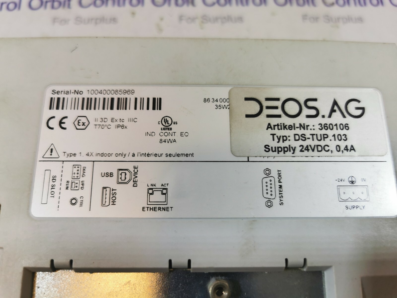 DEOS AG-360106 DEOS.AG 360106 Touch User Panel DS-TUP.103 3