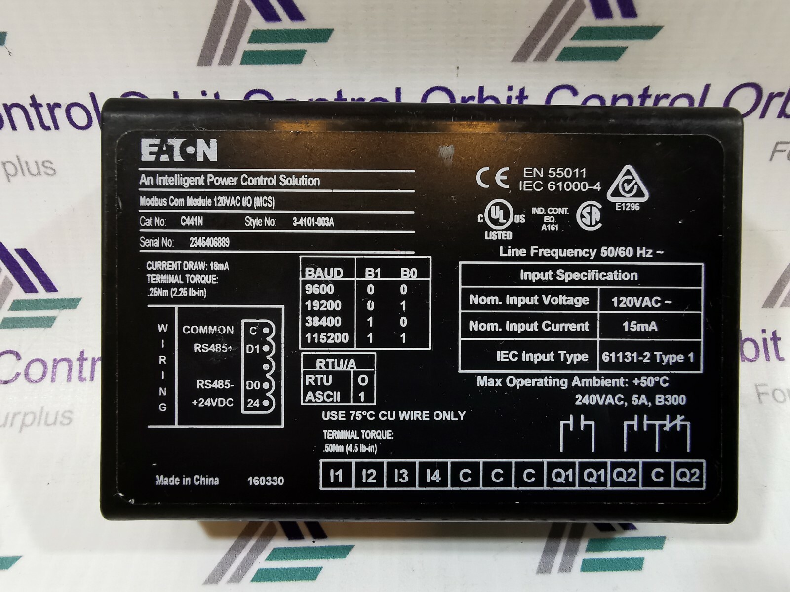 Eaton C441N C441N EATON INTELLIGENT POWER CONTROL SOLUTION 120VAC 2