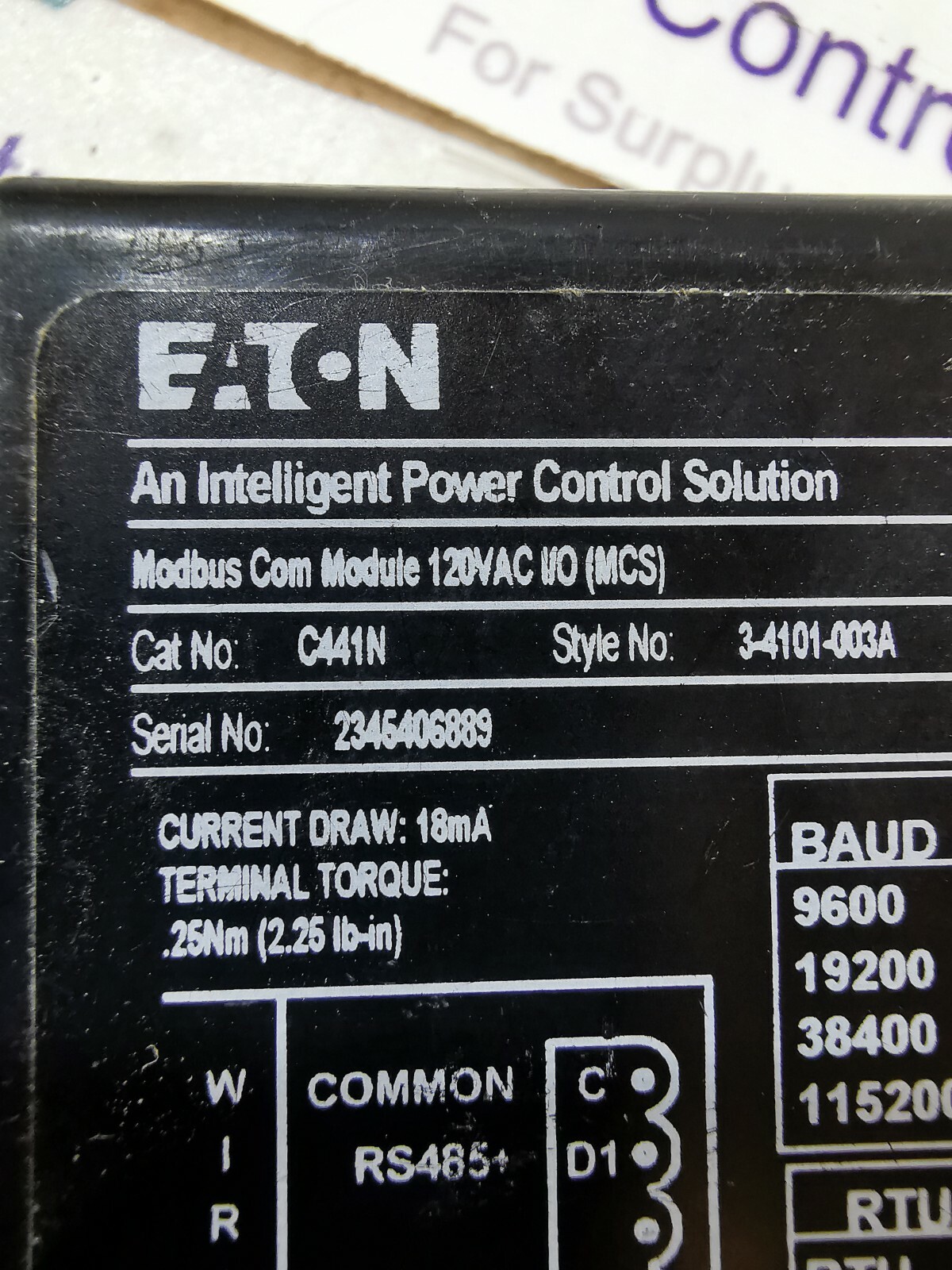 Eaton C441N C441N EATON INTELLIGENT POWER CONTROL SOLUTION 120VAC 4