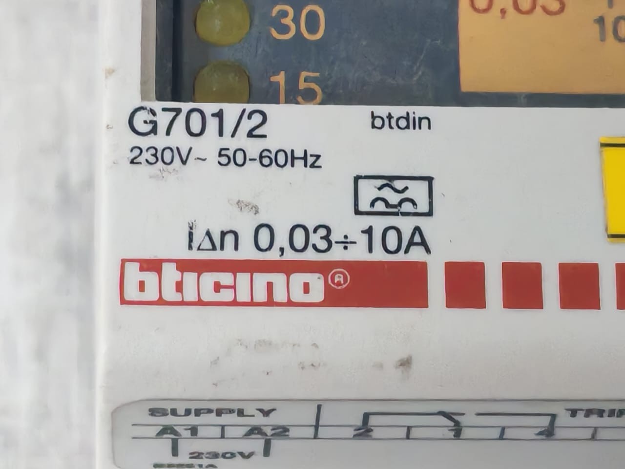 BTICINO G701/2 Bticino G701/2 Earth Leakage Relays 230V-50-60Hz 3