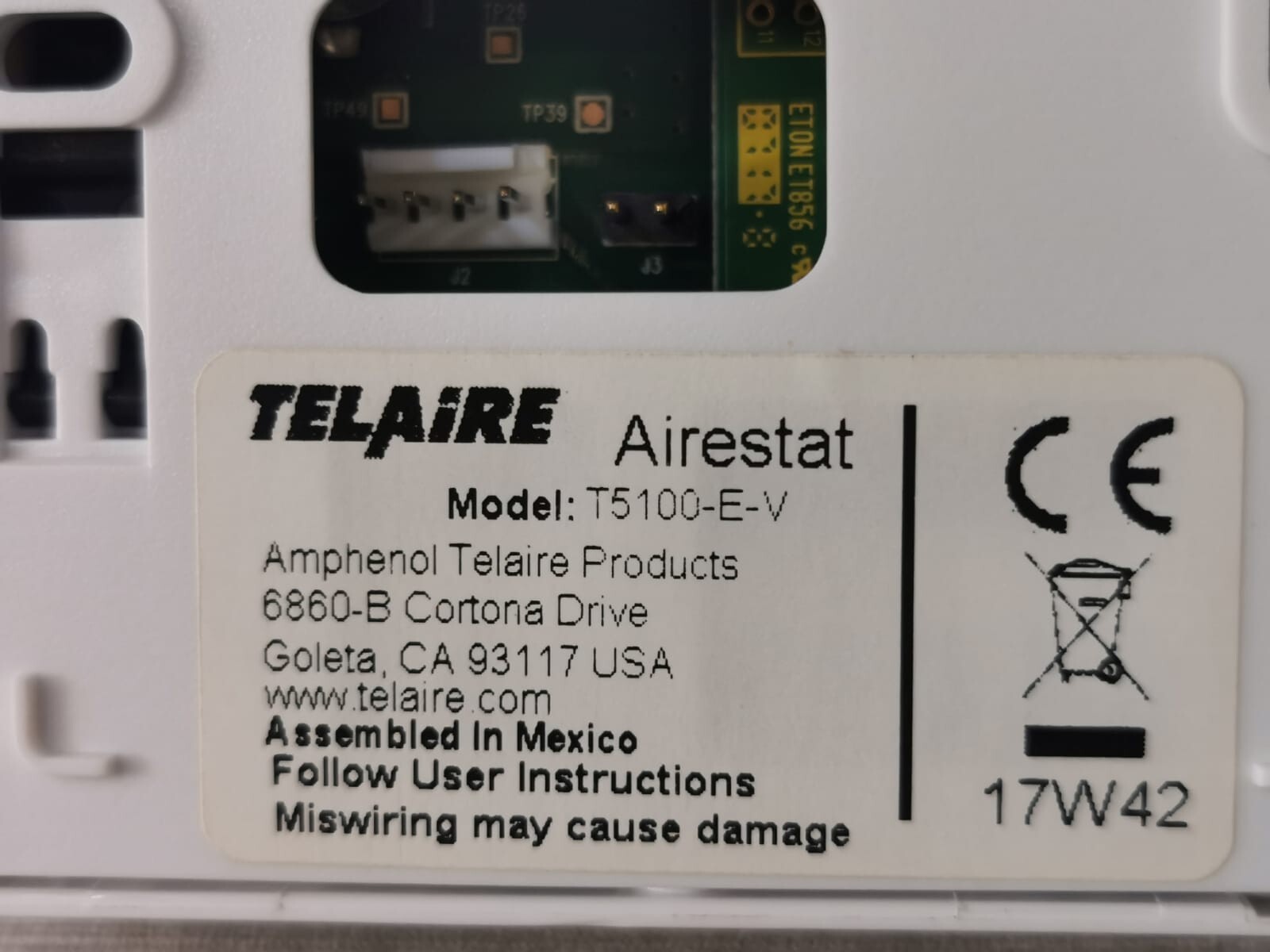 TELAIRE T5100-E-V TELAIRE AIRESTAT T5100-E-V CO2 VENTILATION CONTROLLER 3