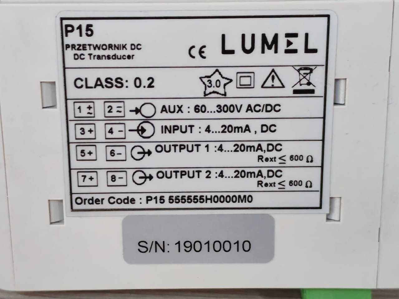 LUMEL P15 LUMEL P15-555555H0000M0 DC TRANSDUCER 3