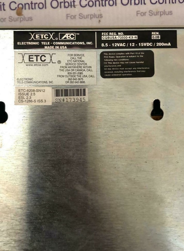 ETC ETC-8208-SN12 ELECTRONIC TELE - COMMUNICATIONS INCORPORATED ETC-8208-SN12 3