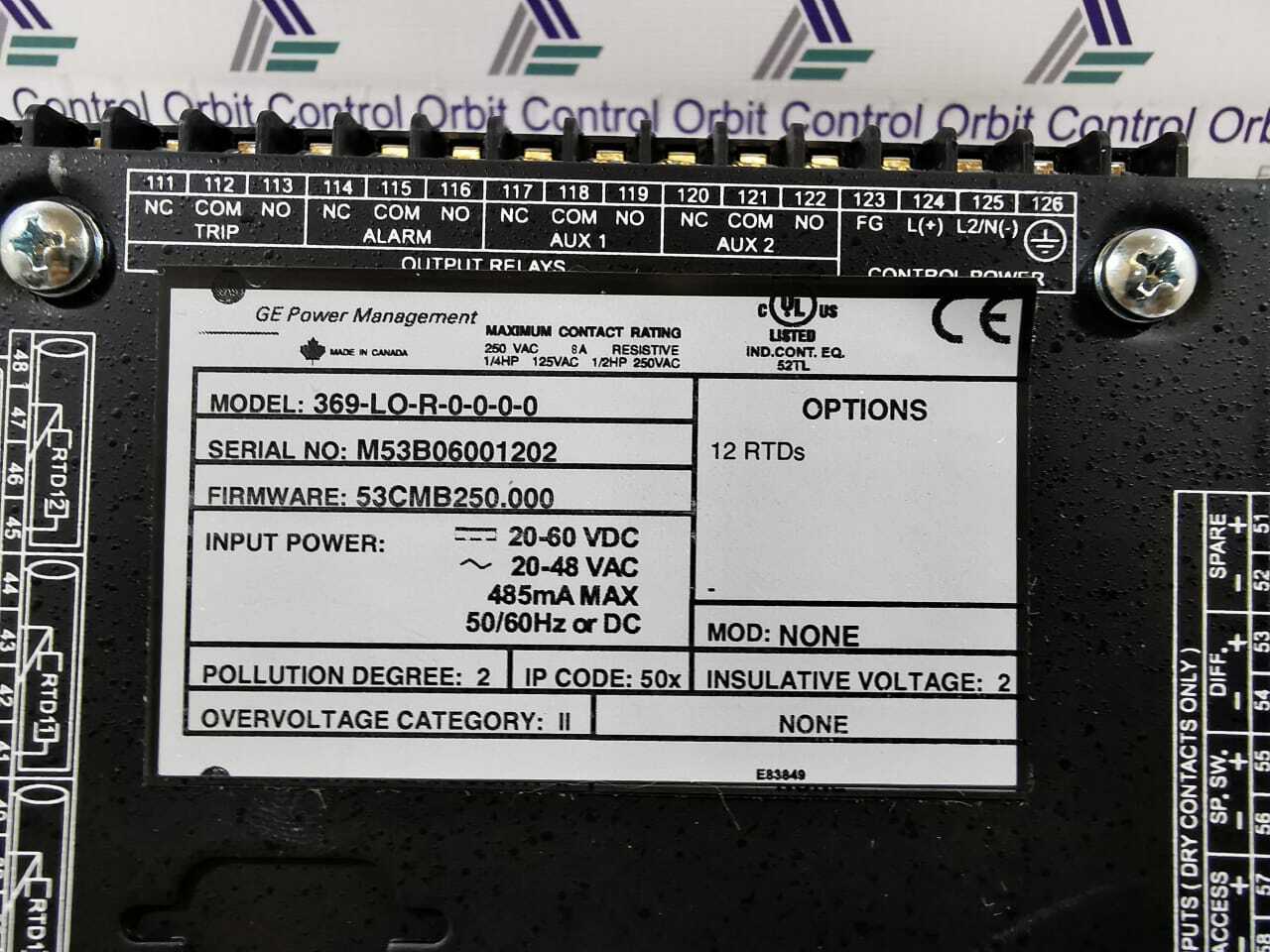 GE GE-369 GENERAL ELECTRIC GE 369-LO-R-0-0-0-0 PROTECTION RELAY 5