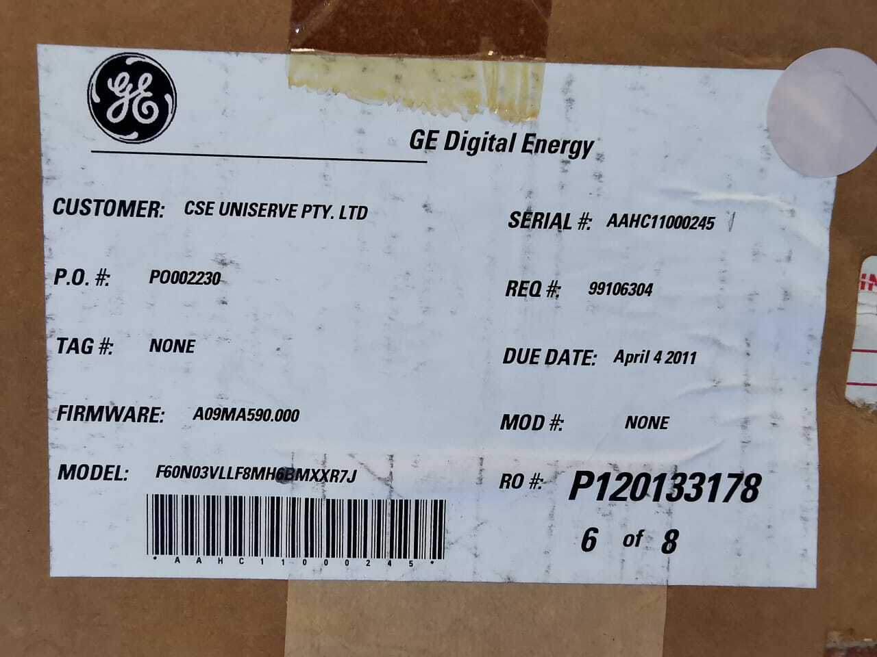 GE F60 GENERAL ELECTRIC F60 FEEDER MANAGEMENT RELAY F60N03VLLF8MH6BMXXR7J 8