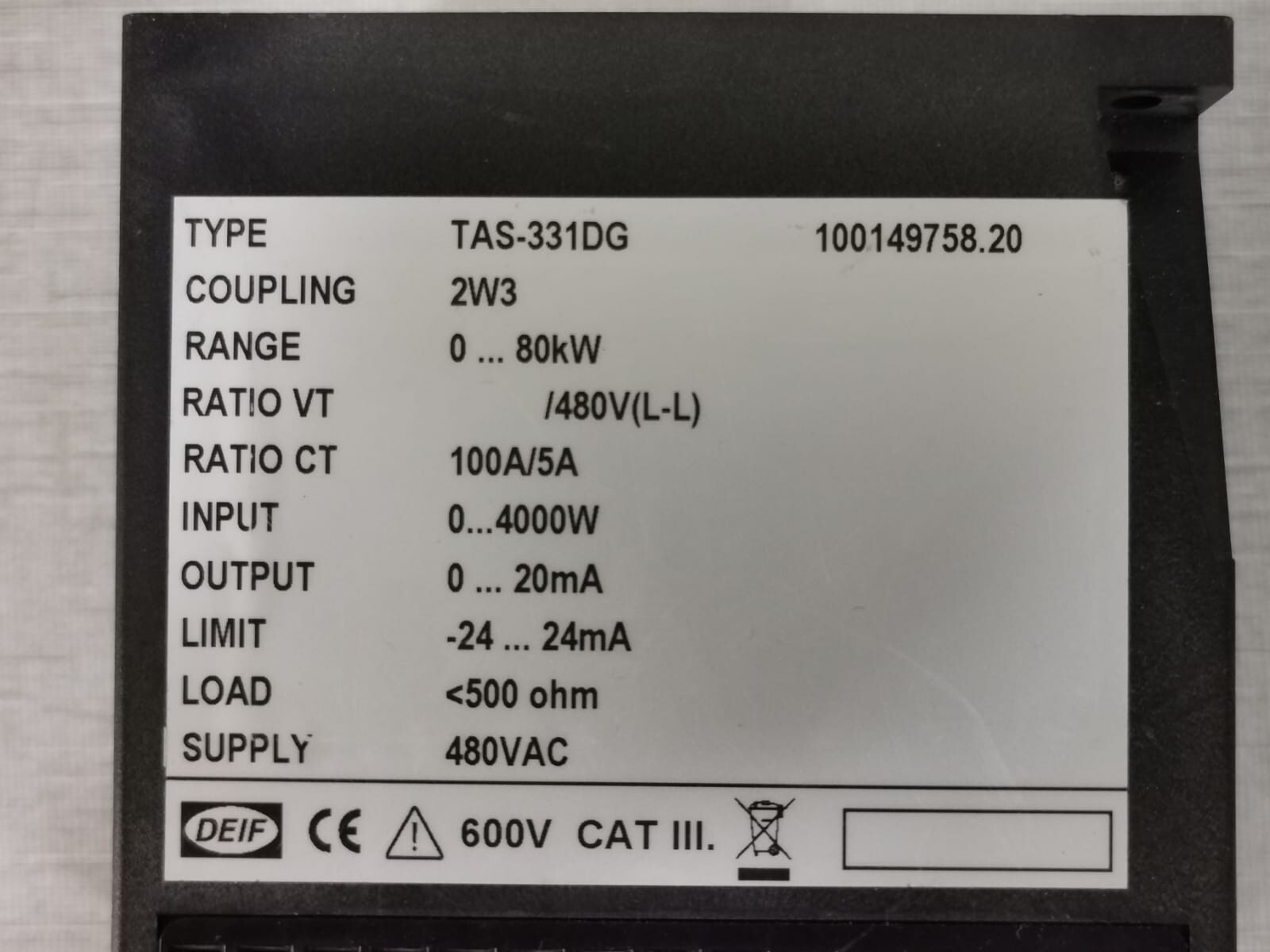 DEIF TAS-331DG DEIF TAS-331DG SELECTABLE TRANSDUCER 2W3 4