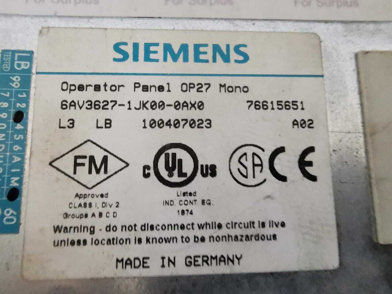 Siemens 6AV3627-AJK00-0AX0 SIEMENS SIMATIC OP27 6AV3627-AJK00-0AX0 4