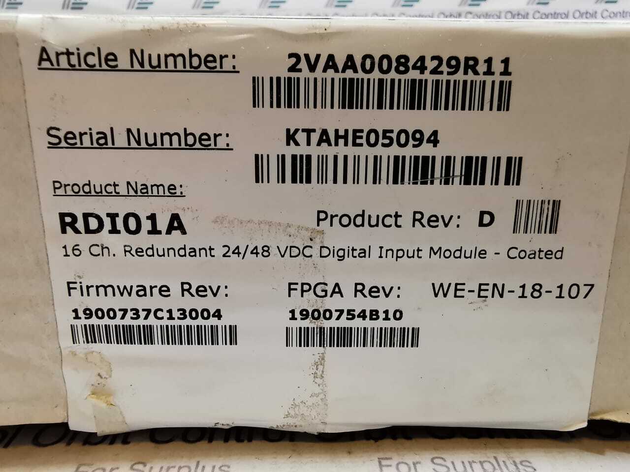 ABB 2VAA008429R11 ABB RDI01A 2VAA008429R11 Symphony Plus Digital Input Module 4
