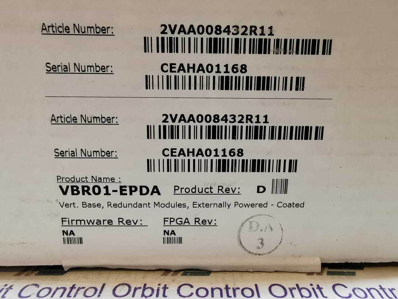 ABB VBR01-EPDA 2VAA008432R11 Symphony Plus Field Power Neutral Mtg Base PR:D