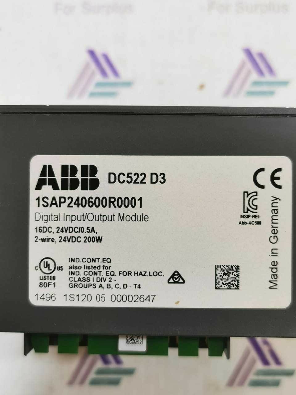 ABB DC522 ABB 1SAP240600R0001 / DC522 D3 DIGITAL OUTPUT / INPUT MODULE 8