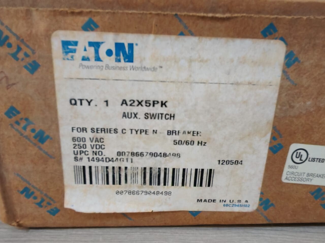 Eaton A2X5PK, 1494D44G1 EATON A2X5PK AUX.SWITCH FOR SERIES C TYPE N-BREAKER 1494D44G1 10