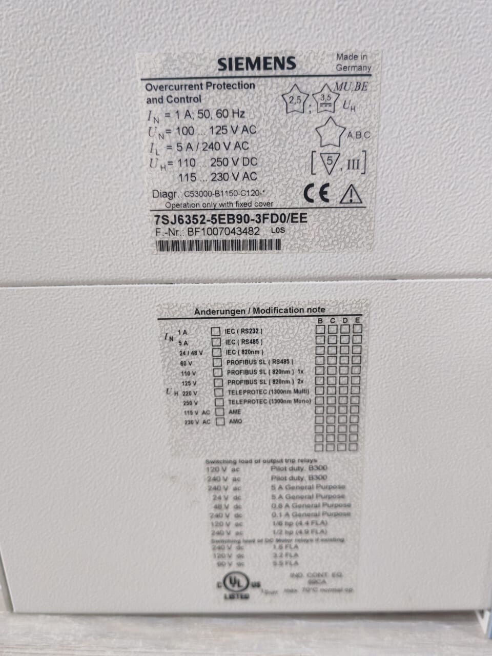 SIEMENS 7SJ6352-5EB90-3FD0/EE SIEMENS F510 SIPROTEC 7SJ6352-5EB90-3FD0/EE OVERCURRENT PROTECTION & CONTROL 9