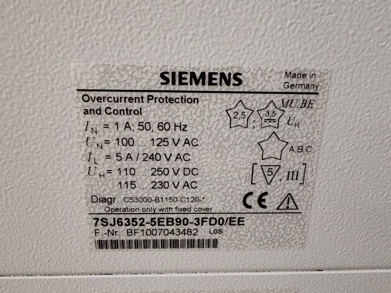 SIEMENS 7SJ6352-5EB90-3FD0/EE SIEMENS F510 SIPROTEC 7SJ6352-5EB90-3FD0/EE OVERCURRENT PROTECTION & CONTROL 10