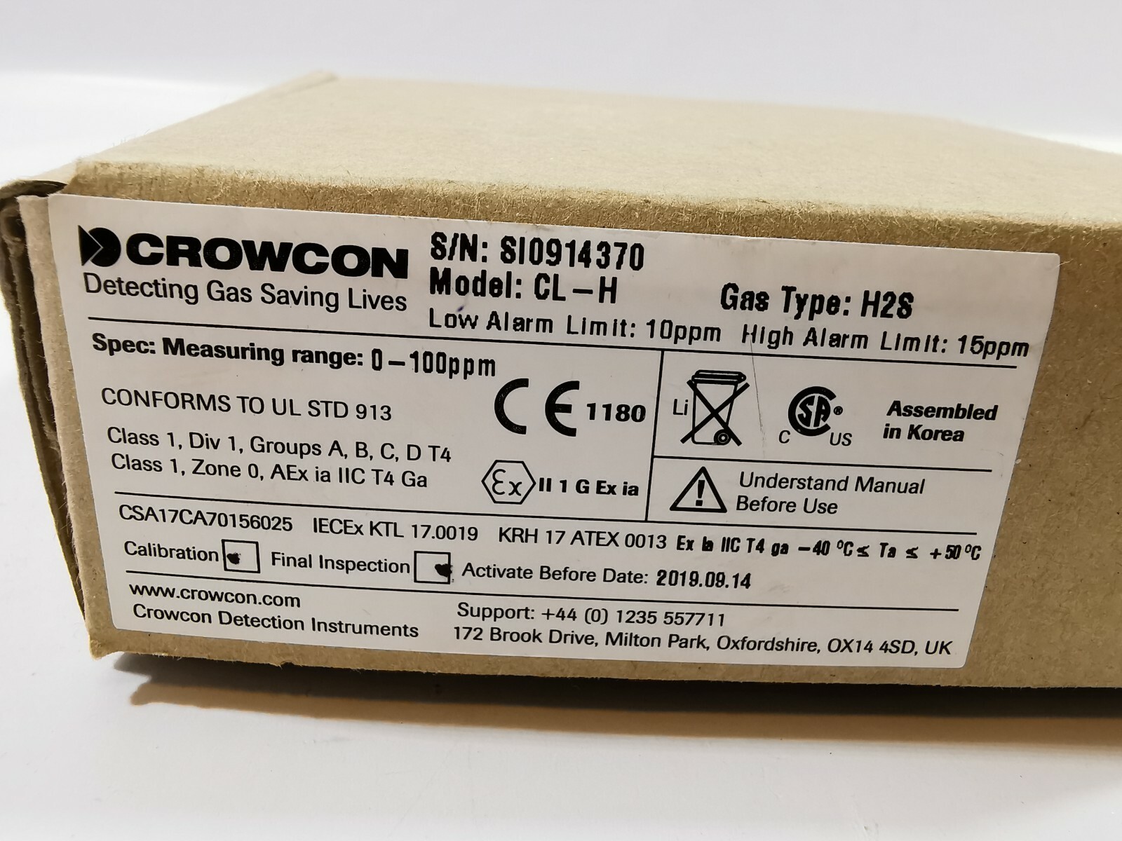 CROWCON SGD-H2S CROWCON CL-H Detecting Gas SGD-H2S Gas Type H2S 8