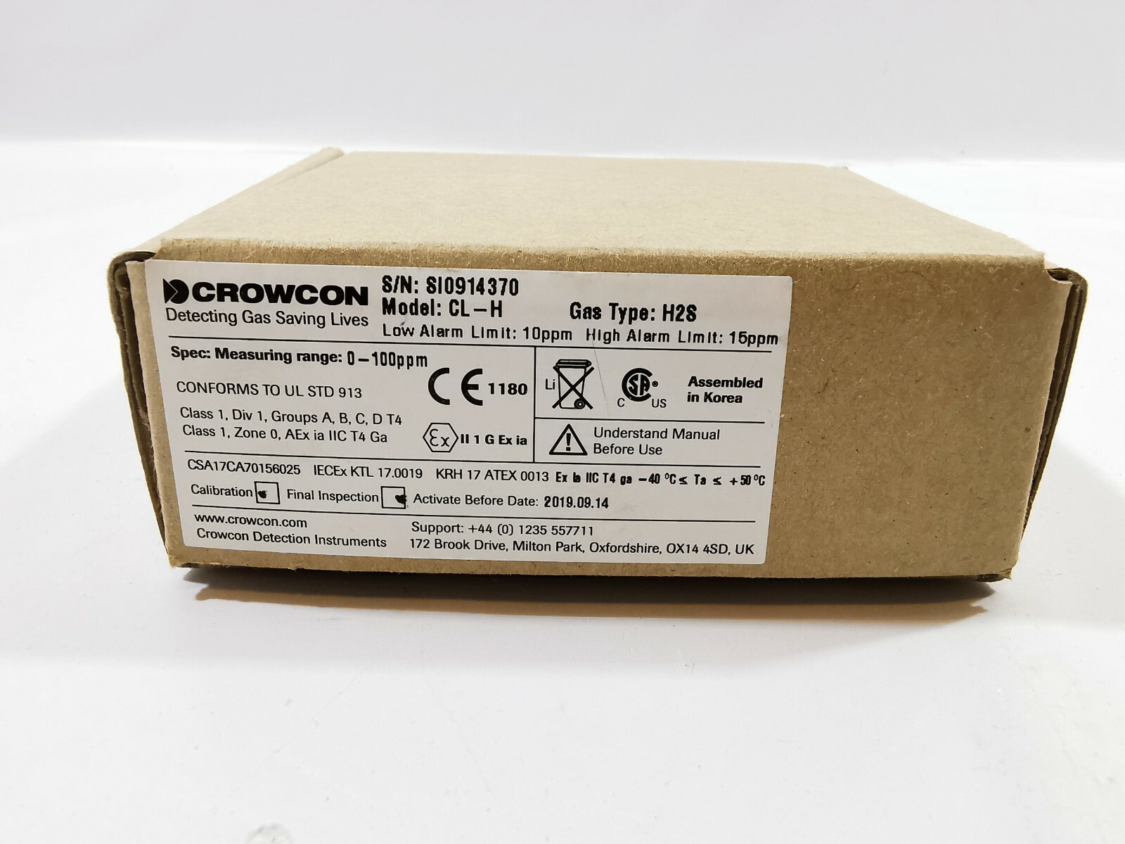 CROWCON SGD-H2S CROWCON CL-H Detecting Gas SGD-H2S Gas Type H2S 9