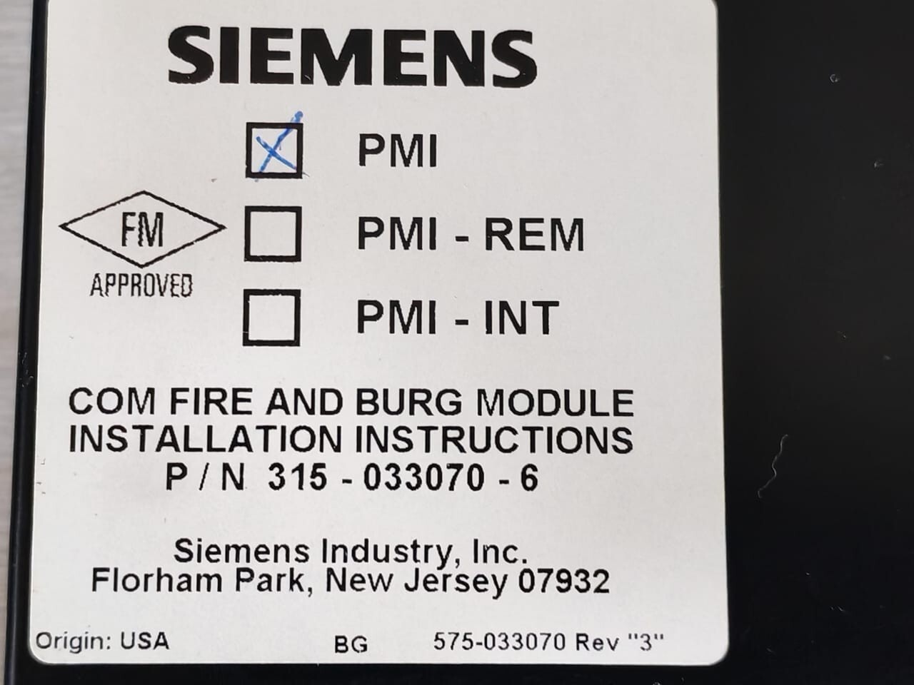 Siemens PMI SIEMENS PMI COM FIRE AND BURG MODULE F,S 42H1 P/N 315-033070-6 6