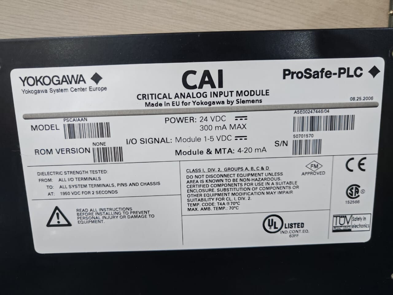 Yokogawa PSCAIAAN YOKOGAWA PSCAIAAN CAI PROSAFE-PLC CRITICAL ANALOG INPUT MODULE 6