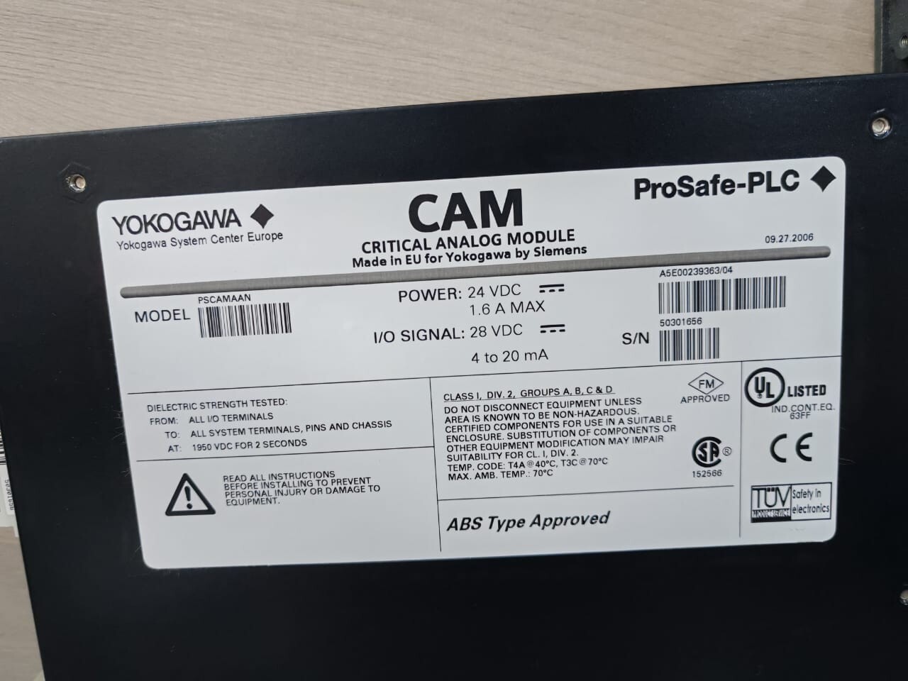 Yokogawa PSCAMAAN YOKOGAWA PSCAMAAN CAM PROSAFE PLC CRITICAL ANALOG MODULE 24VDC 6