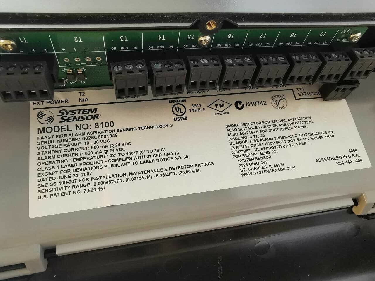 SYSTEM SENSOR 8100 SYSTEM SENSOR 8100 FAAST FIRE ALARM ASPIRATION SENSING DETECTOR 6