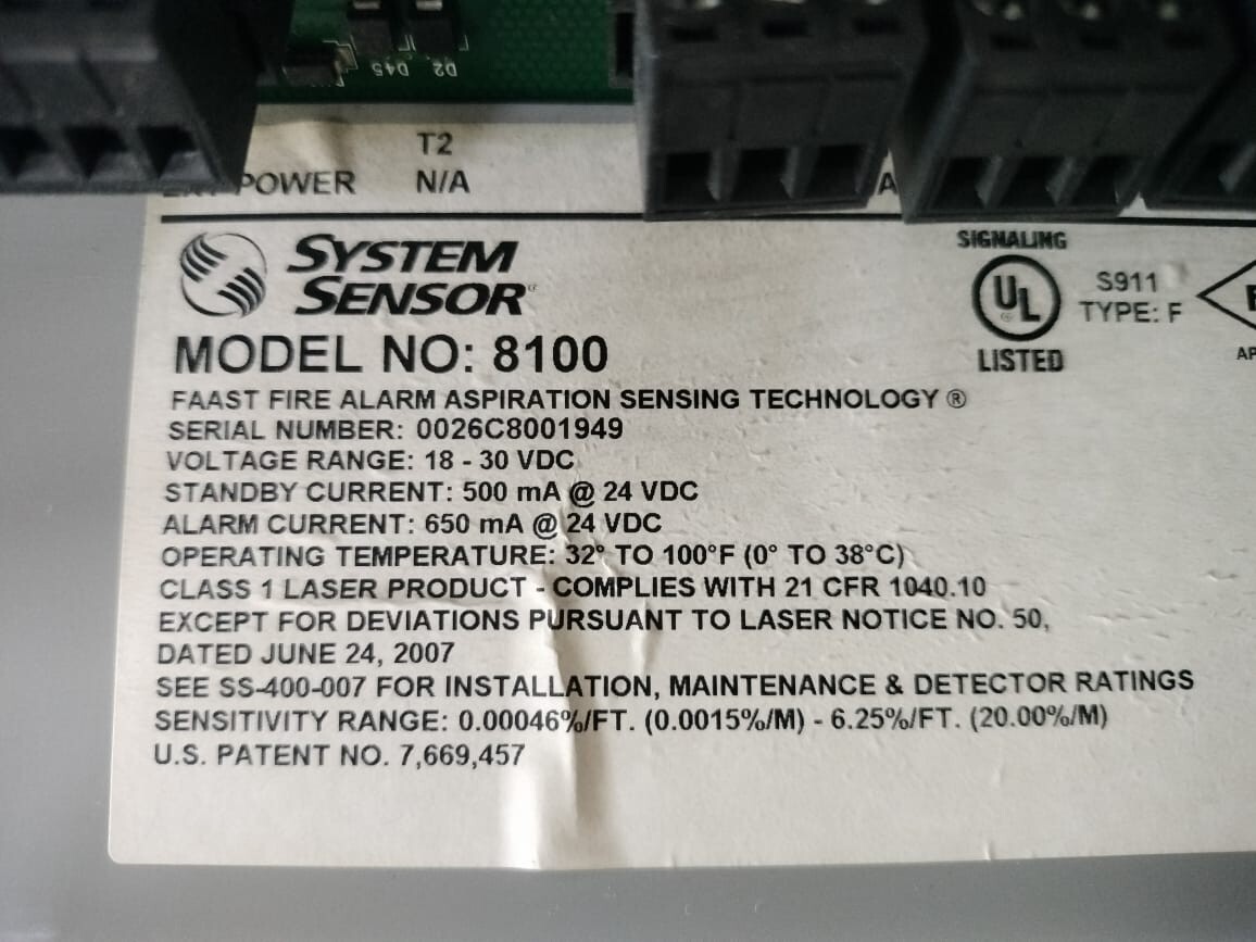 SYSTEM SENSOR 8100 SYSTEM SENSOR 8100 FAAST FIRE ALARM ASPIRATION SENSING DETECTOR 7