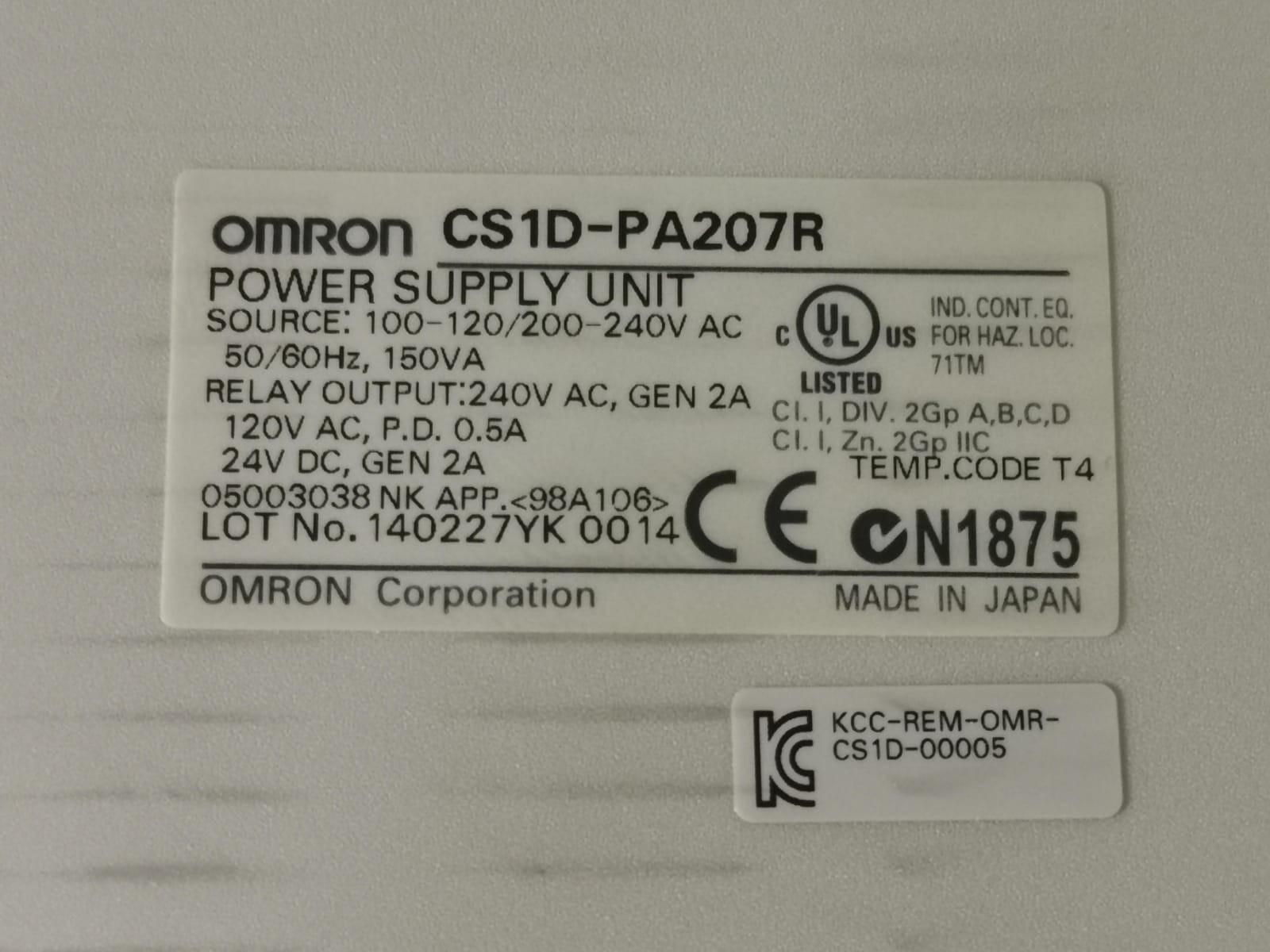 Omron UNIT-100 OMRON CS1D-PA207R POWER SUPPLY UNIT 100-120/200-240VAC 50/60Hz,150VA 7