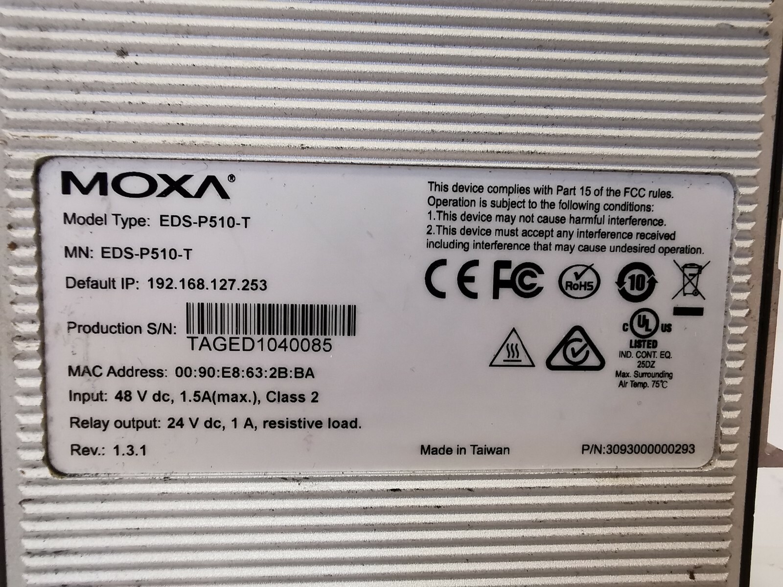 Moxa P510-T MOXA EDS-P510-T ETHERNET SWITCH REV. 1.3.1 4