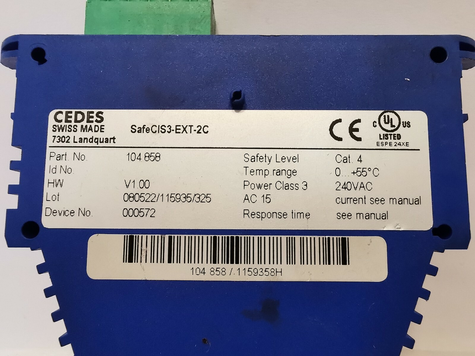 CEDES 104858 CEDES 104858 Landquart Safe Controller CIS3-EXT-2C 240VAC 3